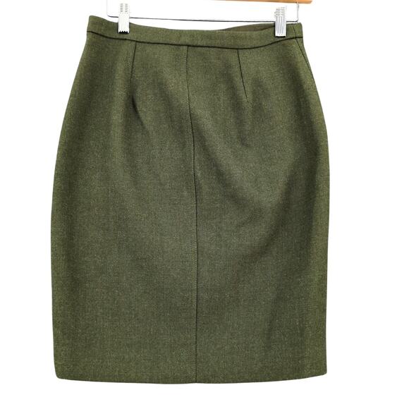 J Crew Skirt 2 Petite Olive Green Wool Academia Lined Preppy Old Money Office - Picture 2 of 7